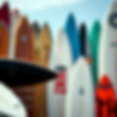 Diverse Surfboard Brands and Styles A collection of surfboards representing various brands and styles.