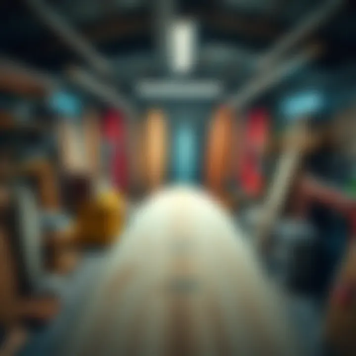 Inside a Surfboard Shaping Workshop An aerial view of a surfboard shaping workshop filled with tools and materials.