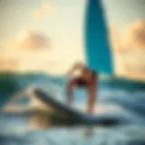 Surfer doing a balance exercise on a surfboard