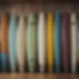 A diverse collection of surfboards showcasing different types and designs.