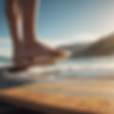 Close-up of feet on a balance board for surfing training