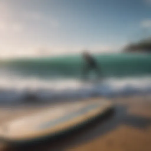 A surfer demonstrating balance on a balance board