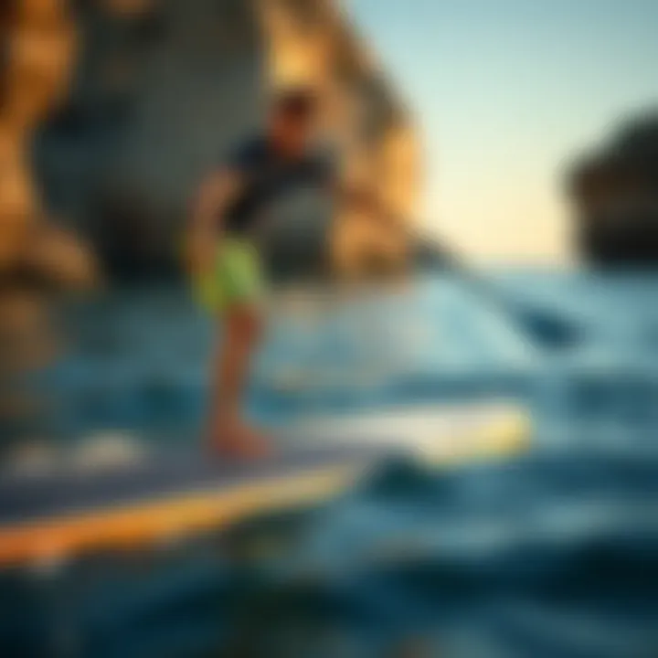A beginner practicing balance on a paddleboard