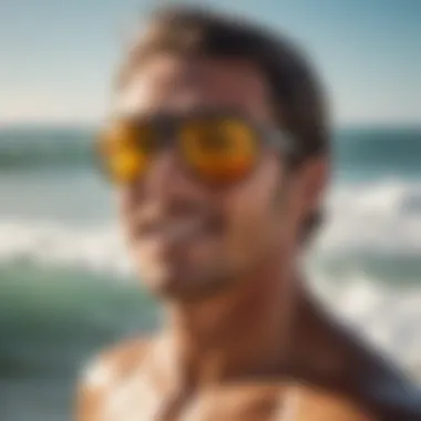 A surfer enjoying the ocean with sun protection visible on their face.