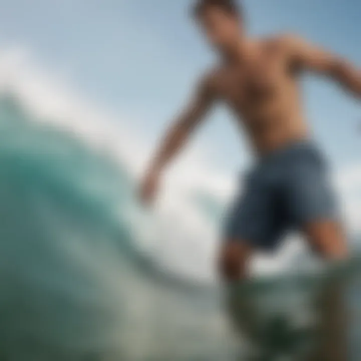 Surfer wearing lined board shorts in action