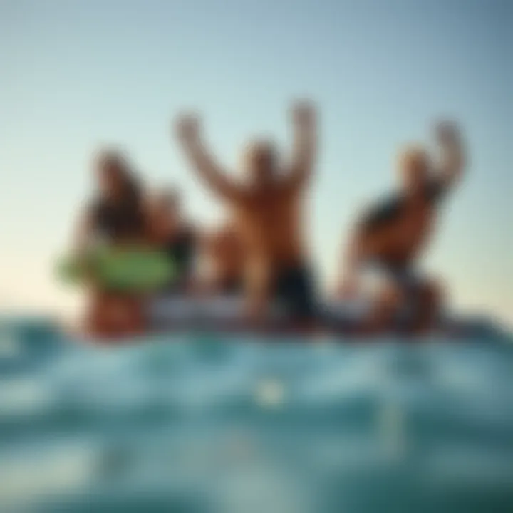 Group Fun and Wakeboarding Excitement Group enjoying wakeboarding behind a boat