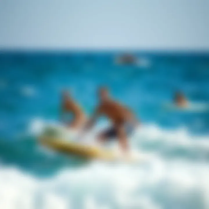 Surfing with Bic Sport in Action A picturesque ocean scene with surfers enjoying Bic Sport products