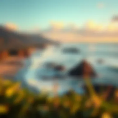 Scenic Coastline of Big Island A panoramic view of Big Island's coastline with surfers