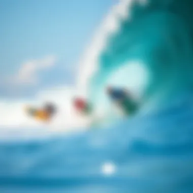 Surfers Riding Man-Made Waves Surfers enjoying perfect waves generated by the Wavegarden