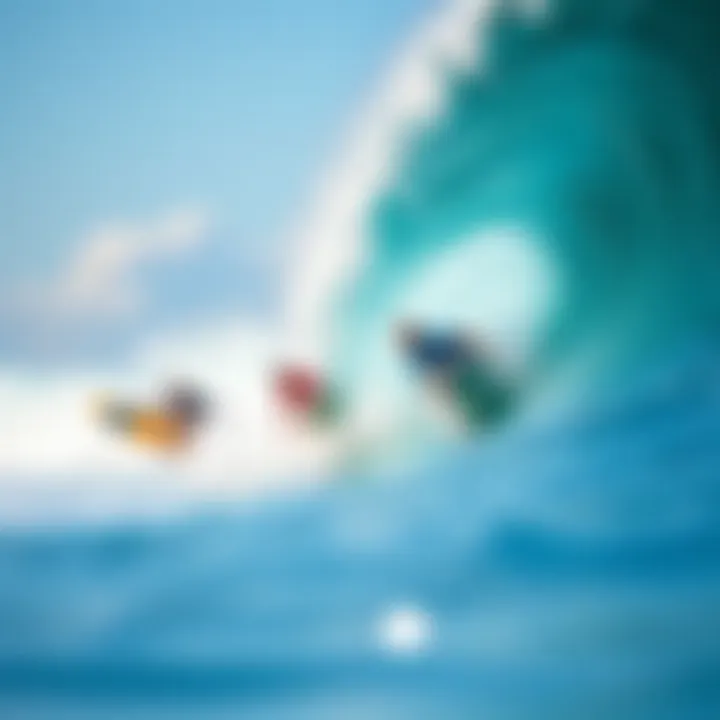 Surfers Riding Man-Made Waves Surfers enjoying perfect waves generated by the Wavegarden