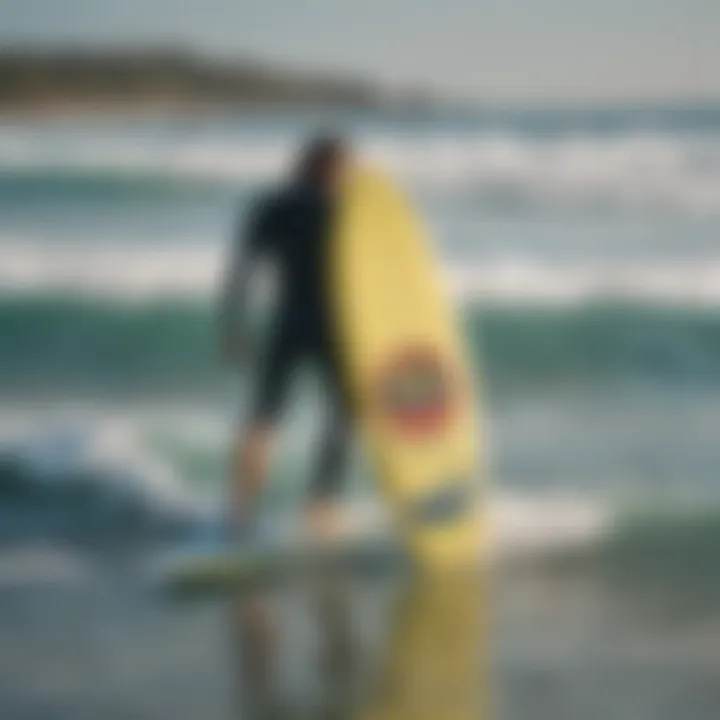 A group of surfers showcasing their catch surf stickers on their boards