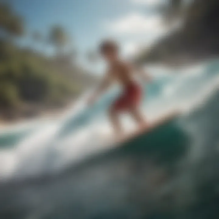 Children joyfully playing with wave surfer toys in the water