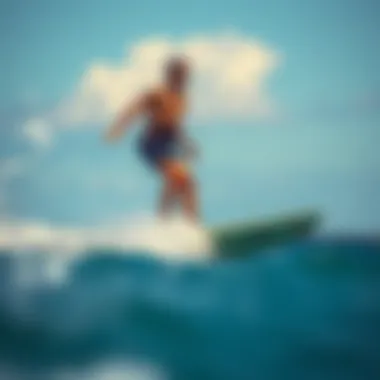 A tall individual wakesurfing on a custom board