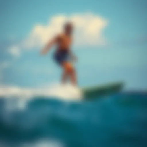 A tall individual wakesurfing on a custom board