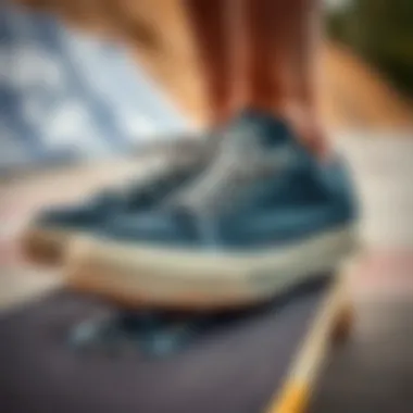 Essential Skate Shoes Close-up of skate shoes on a skateboard