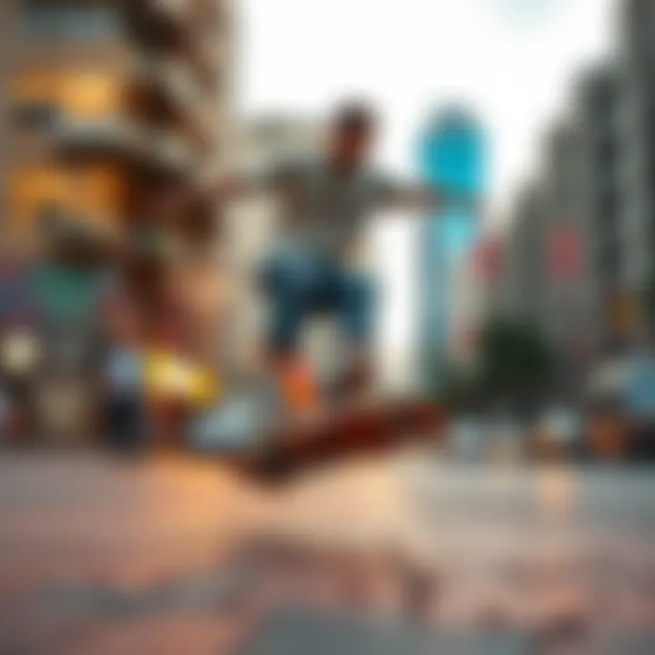 Urban Skateboarding Experience Skateboarder riding in urban environment