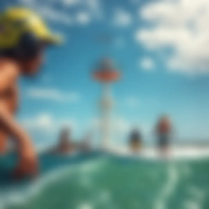 Community Engagement Around the Big Wake Tower Community members engaging in surfboarding activities near the Big Wake Tower.