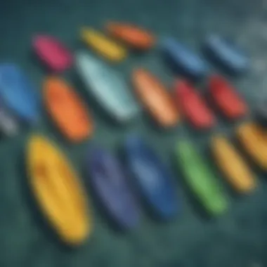 Different types of swim fins arranged for comparison, highlighting various materials and designs.