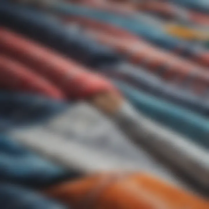 Close-up of various fabric materials used in surfing shirts