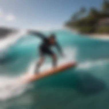 A boogie board with fins in action on a vibrant ocean wave.