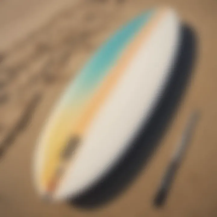 Comparison of surfboard sizes with a ruler for scale