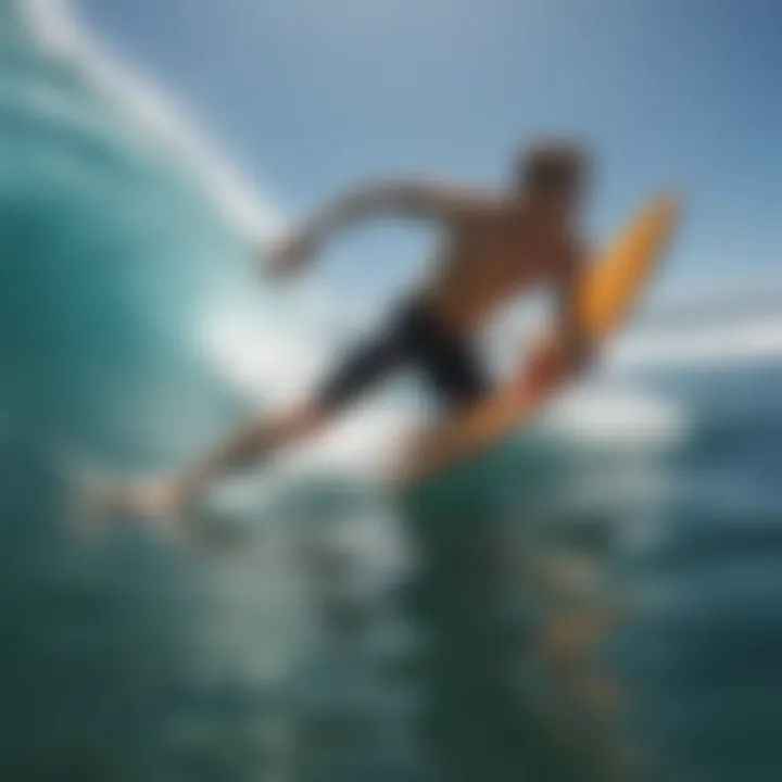 Surfer using swim fins in the ocean