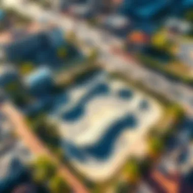 Skate Parks in Urban Planning Aerial view of a skate park integrated into urban planning.