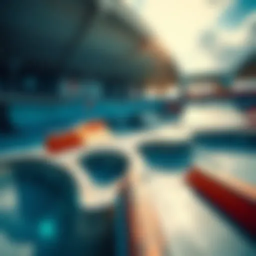 Dynamic angles of a modern skate park showcasing various ramps and features.