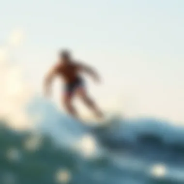 Surfer riding a wave wearing stylish boardshorts