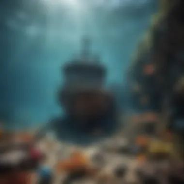 Life Around Shipwrecks An underwater scene showcasing diverse species of fish swimming around shipwrecks.