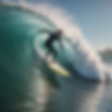 A surfer executing a maneuver on a wave