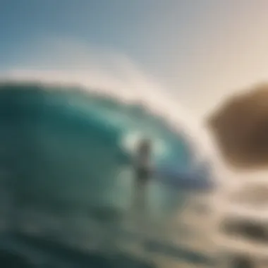 A group of surfers catching waves together