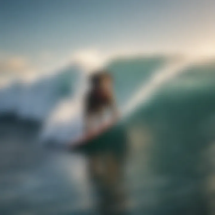 Surfer riding a wave with a leash