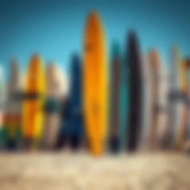 Different types of surfboard stands displayed