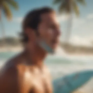 Surfer practicing breath control on the beach