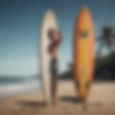 A stylish surfer showcasing unique board designs