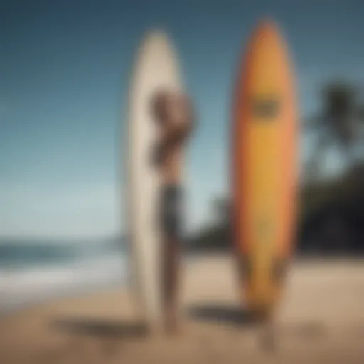 A stylish surfer showcasing unique board designs