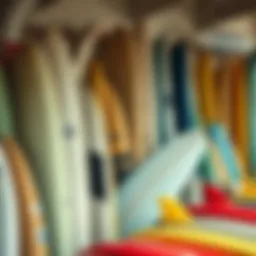 A diverse collection of pre-owned surfboards displayed for sale