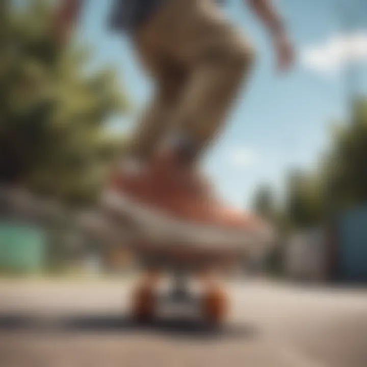 A skateboarder performing a trick wearing American made skate shoes