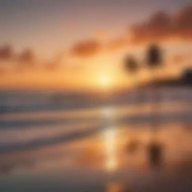 Beautiful sunset over Cocoa Beach with surfers in the distance