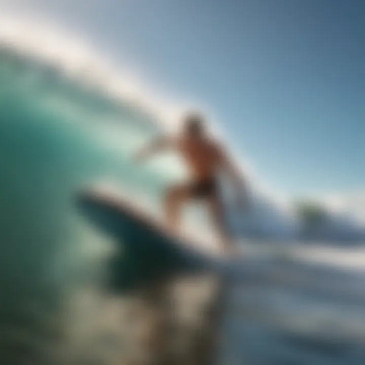 An adult rider navigating waves on a bodyboard.