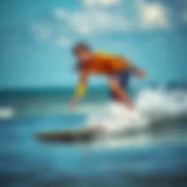 Dynamic Ride on BPS Skimboard Action shot of a skimboarder riding a BPS skimboard on the beach