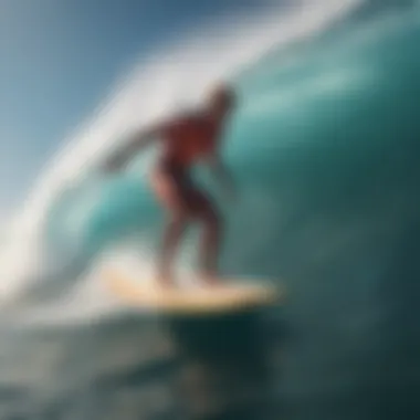 Surfer riding a wave with a focus on board performance