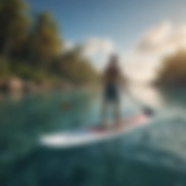 An eco-friendly electric paddle board gliding through pristine waters