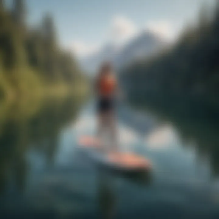 A sleek electric stand-up paddle board on a serene lake