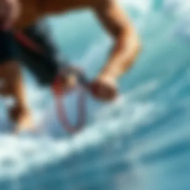 FCS Leash in Use: Riding the Waves Surfer using the FCS leash while riding a wave, demonstrating its functionality in action.