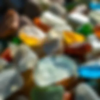 Glistening Beach Glass Varieties Close-up of different types of beach glass reflecting sunlight