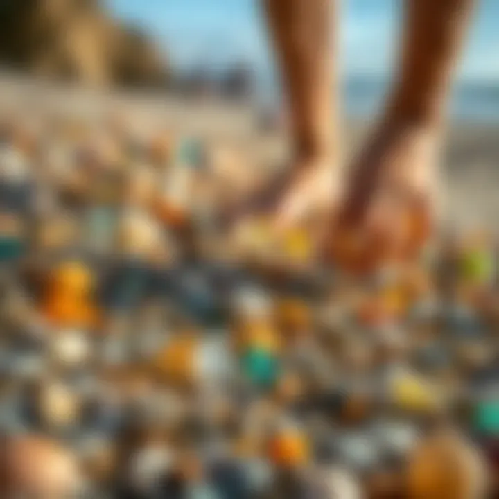 The Quest for Hidden Beach Gems A person searching for beach glass among pebbles and shells