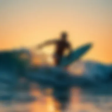 Surfer Embracing the Wave A surfer catching a wave at sunset, embodying the spirit of the surf lifestyle