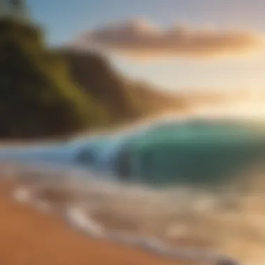 Relaxing Surfing Environment in Hawaii A serene beach at sunset with gentle surf